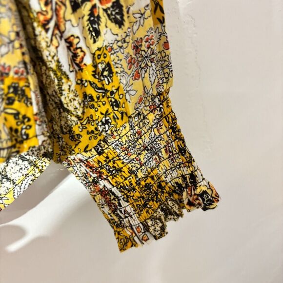 NWT Jane & Delancey Womens Yellow Bohemian Floral Smocked Blouse Top Size M - Picture 3 of 7